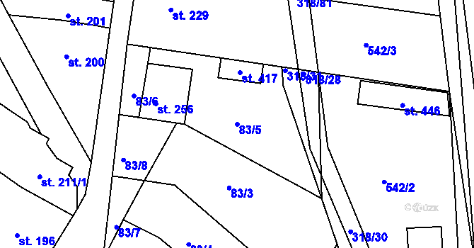 Parcela st. 83/5 v KÚ Roštění, Katastrální mapa