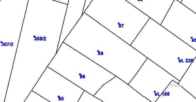 Parcela st. 88 v KÚ Roštění, Katastrální mapa