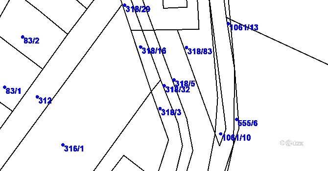 Parcela st. 318/32 v KÚ Roštění, Katastrální mapa