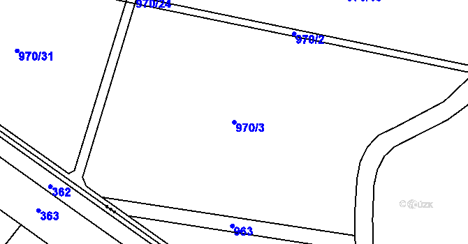 Parcela st. 970/3 v KÚ Roštění, Katastrální mapa
