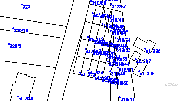 Parcela st. 329/1 v KÚ Roštění, Katastrální mapa