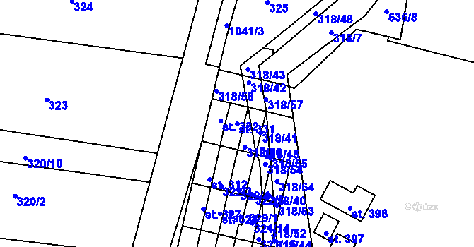Parcela st. 331 v KÚ Roštění, Katastrální mapa