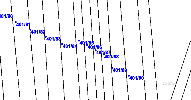 Parcela st. 401/87 v KÚ Roštění, Katastrální mapa