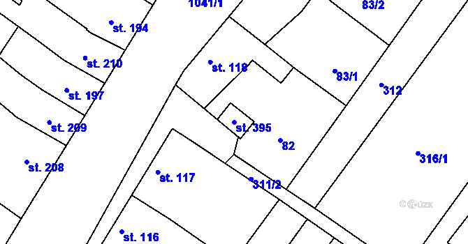 Parcela st. 395 v KÚ Roštění, Katastrální mapa