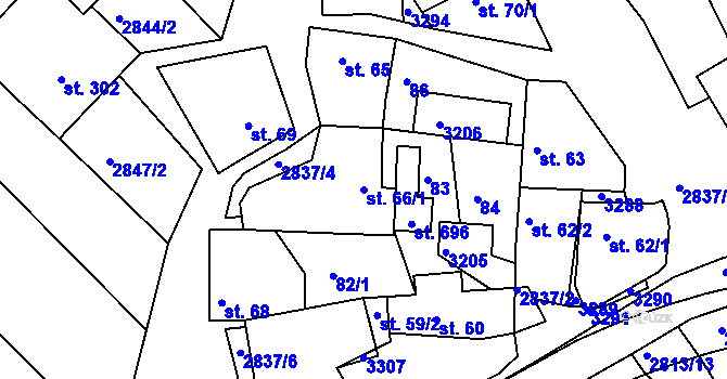 Parcela st. 66/1 v KÚ Roštín, Katastrální mapa