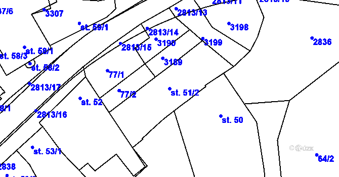 Parcela st. 51/2 v KÚ Roštín, Katastrální mapa