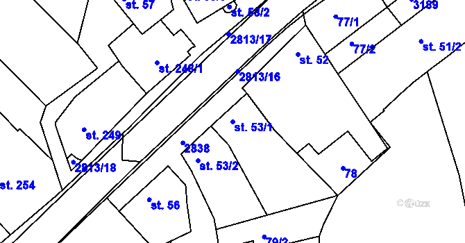 Parcela st. 53/1 v KÚ Roštín, Katastrální mapa