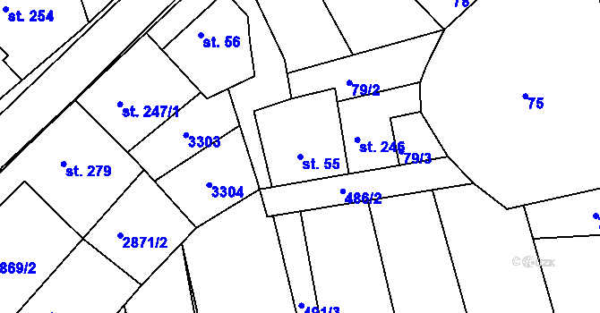 Parcela st. 55 v KÚ Roštín, Katastrální mapa