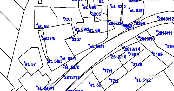 Parcela st. 59 v KÚ Roštín, Katastrální mapa