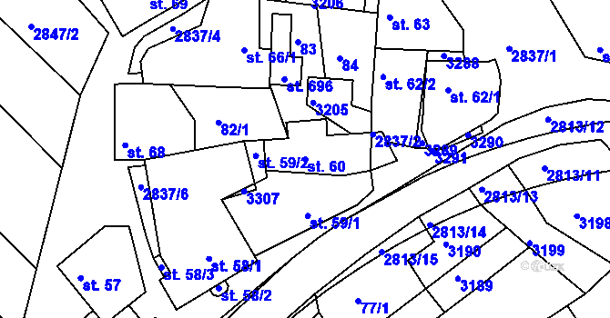 Parcela st. 60 v KÚ Roštín, Katastrální mapa