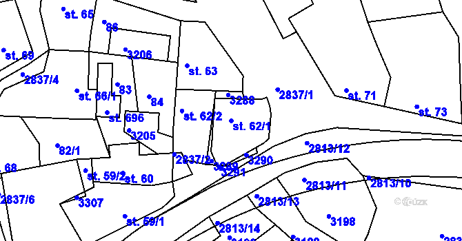 Parcela st. 62/1 v KÚ Roštín, Katastrální mapa