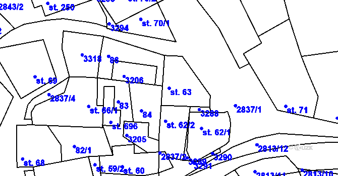Parcela st. 63 v KÚ Roštín, Katastrální mapa