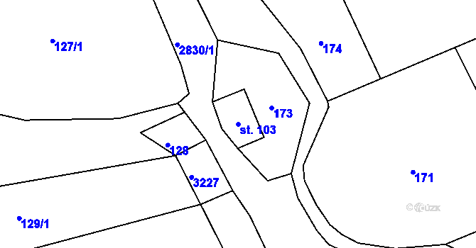 Parcela st. 103 v KÚ Roštín, Katastrální mapa