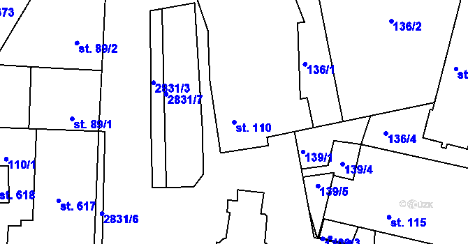 Parcela st. 110 v KÚ Roštín, Katastrální mapa