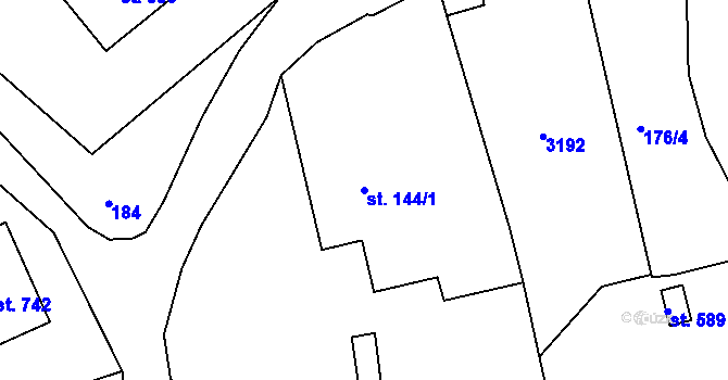 Parcela st. 144/1 v KÚ Roštín, Katastrální mapa