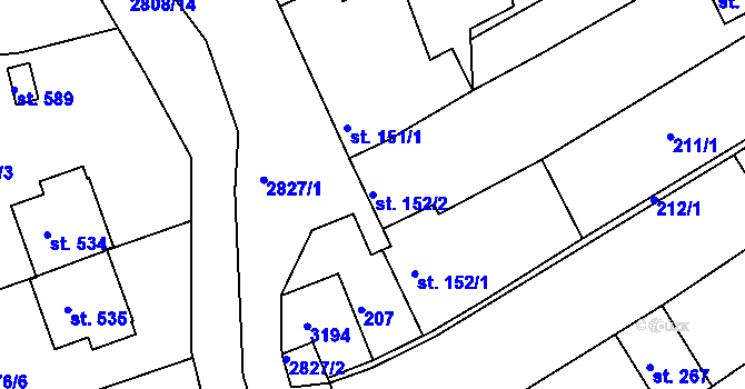 Parcela st. 152/2 v KÚ Roštín, Katastrální mapa
