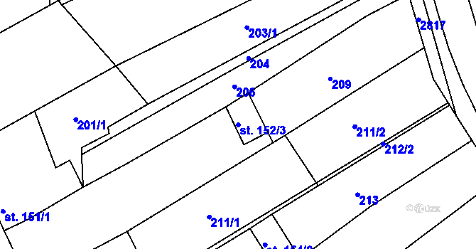 Parcela st. 152/3 v KÚ Roštín, Katastrální mapa