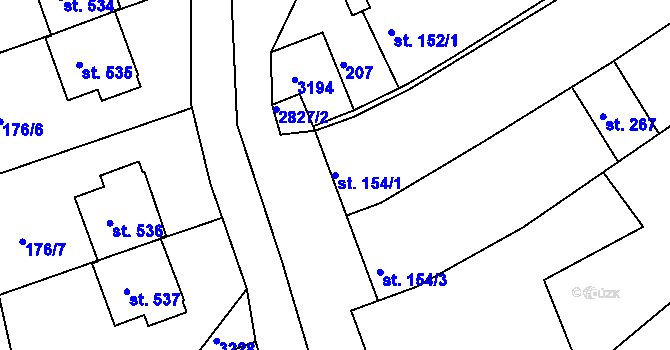 Parcela st. 154/1 v KÚ Roštín, Katastrální mapa