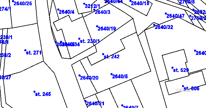 Parcela st. 242 v KÚ Roštín, Katastrální mapa
