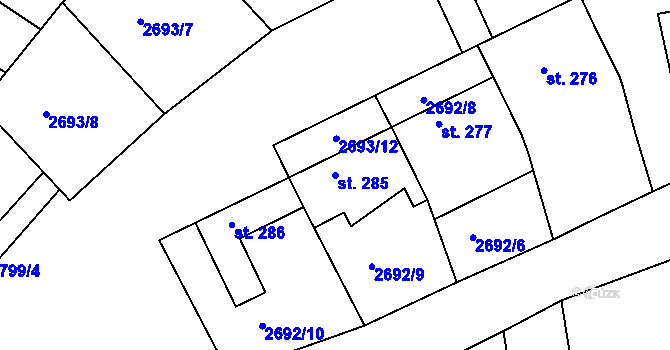 Parcela st. 285 v KÚ Roštín, Katastrální mapa