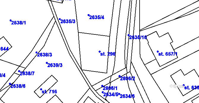 Parcela st. 296 v KÚ Roštín, Katastrální mapa