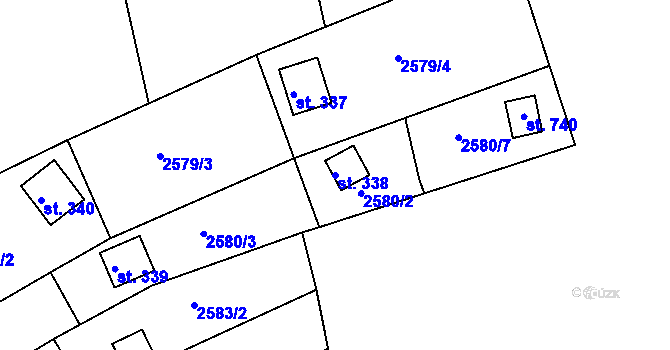 Parcela st. 338 v KÚ Roštín, Katastrální mapa