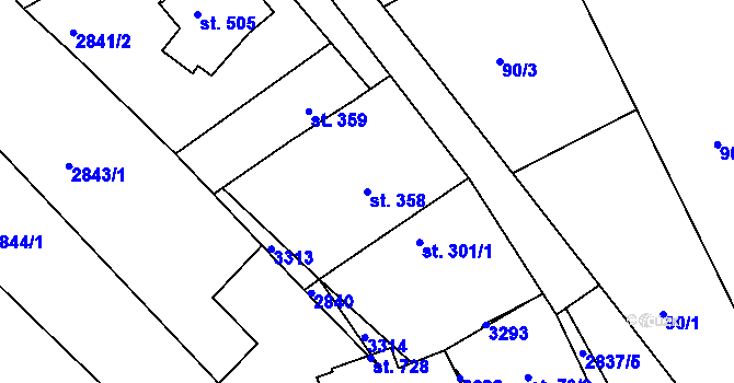 Parcela st. 358 v KÚ Roštín, Katastrální mapa