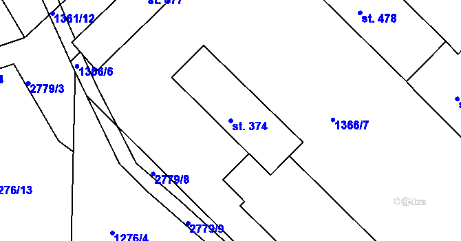 Parcela st. 374 v KÚ Roštín, Katastrální mapa