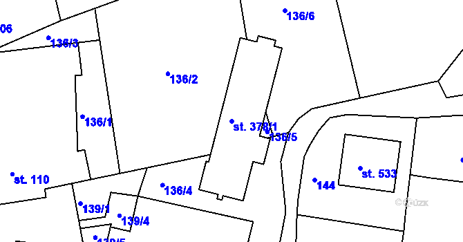 Parcela st. 378/1 v KÚ Roštín, Katastrální mapa