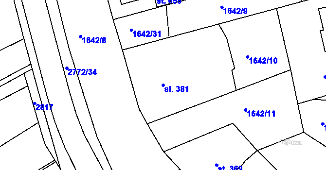 Parcela st. 381 v KÚ Roštín, Katastrální mapa