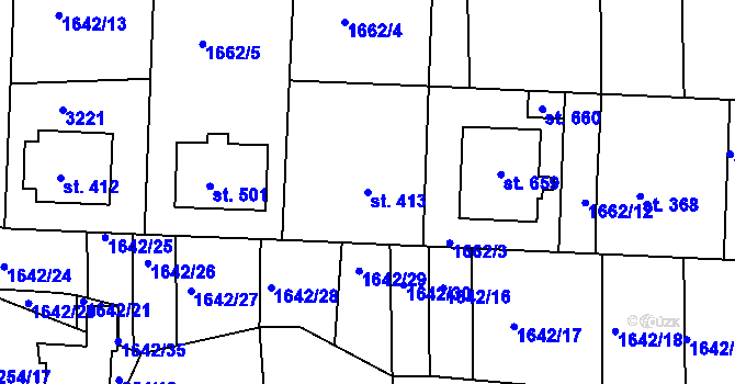 Parcela st. 413 v KÚ Roštín, Katastrální mapa