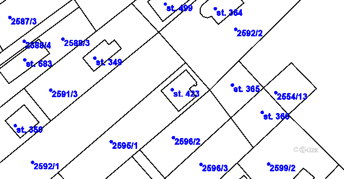 Parcela st. 423 v KÚ Roštín, Katastrální mapa