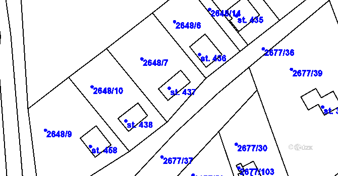 Parcela st. 437 v KÚ Roštín, Katastrální mapa