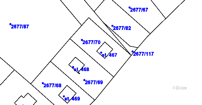 Parcela st. 467 v KÚ Roštín, Katastrální mapa