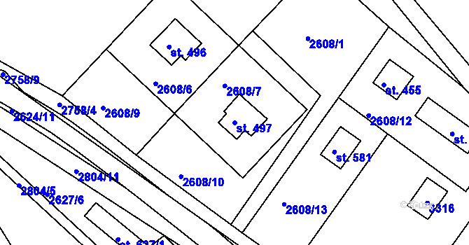 Parcela st. 497 v KÚ Roštín, Katastrální mapa