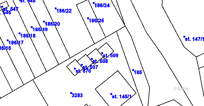 Parcela st. 509 v KÚ Roštín, Katastrální mapa