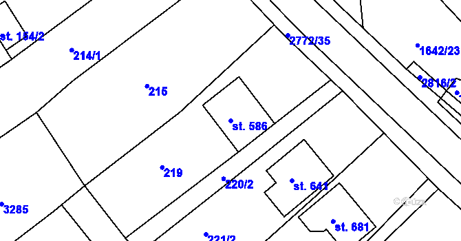 Parcela st. 586 v KÚ Roštín, Katastrální mapa