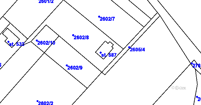Parcela st. 587 v KÚ Roštín, Katastrální mapa