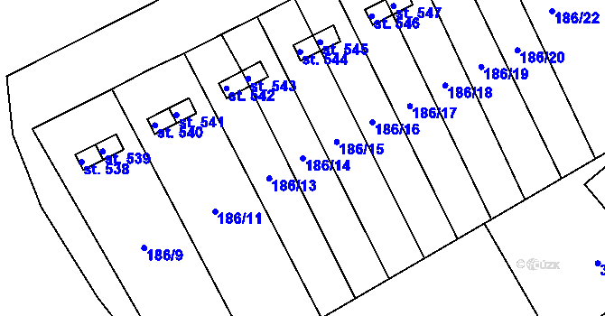 Parcela st. 186/14 v KÚ Roštín, Katastrální mapa