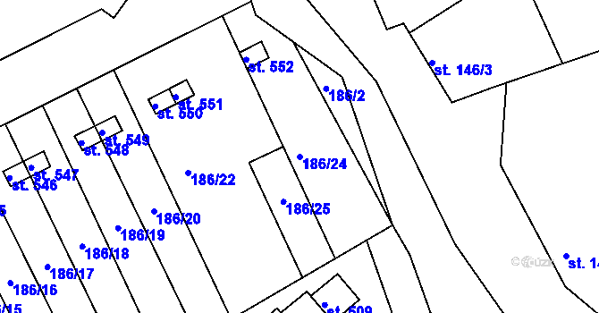 Parcela st. 186/24 v KÚ Roštín, Katastrální mapa