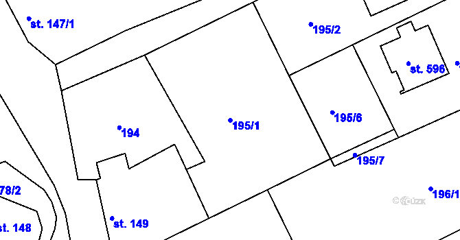 Parcela st. 195/1 v KÚ Roštín, Katastrální mapa