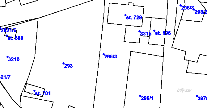 Parcela st. 296/3 v KÚ Roštín, Katastrální mapa