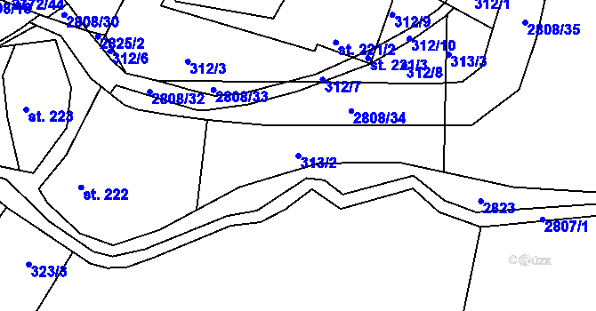 Parcela st. 313/2 v KÚ Roštín, Katastrální mapa