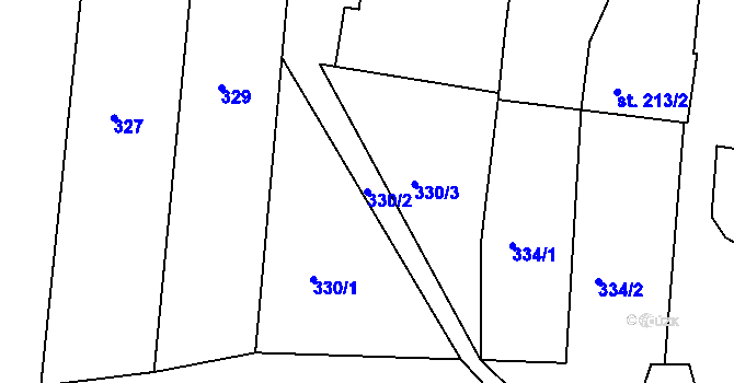 Parcela st. 330/2 v KÚ Roštín, Katastrální mapa