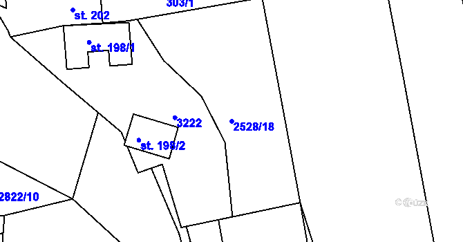 Parcela st. 2528/18 v KÚ Roštín, Katastrální mapa