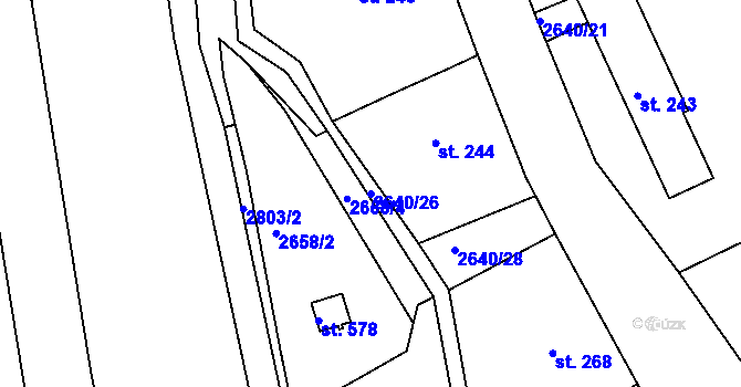 Parcela st. 2640/26 v KÚ Roštín, Katastrální mapa