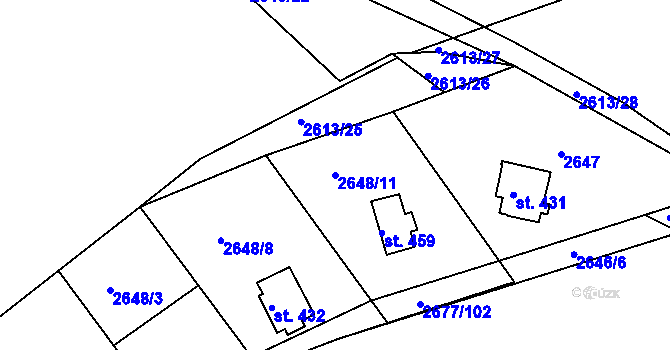 Parcela st. 2648/11 v KÚ Roštín, Katastrální mapa