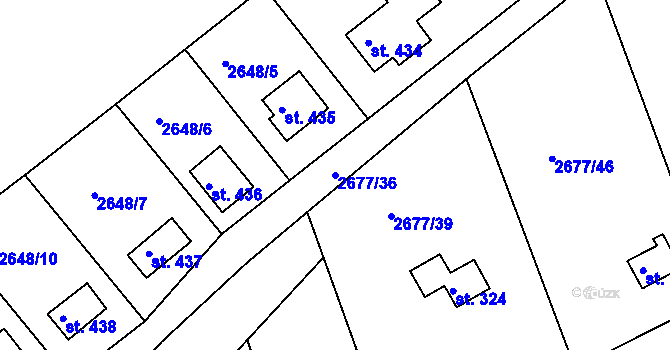 Parcela st. 2677/36 v KÚ Roštín, Katastrální mapa