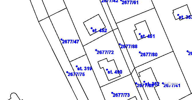 Parcela st. 2677/72 v KÚ Roštín, Katastrální mapa