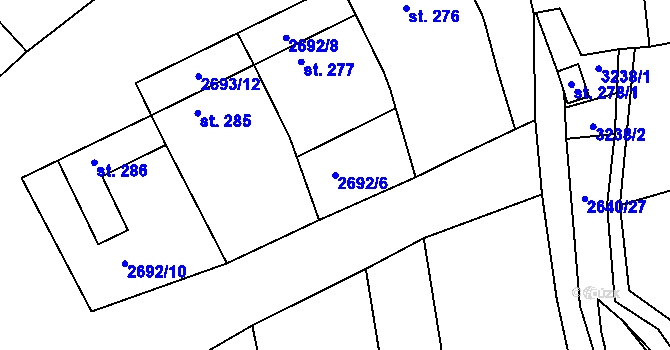 Parcela st. 2692/6 v KÚ Roštín, Katastrální mapa